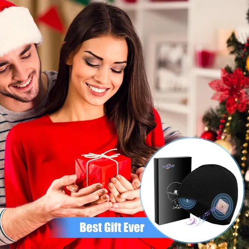 Vista 6 de Euezmy Gorro Bluetooth para hombre, gorro Bluetooth con auriculares, gorro de punto de invierno con música, cosas para hombres, regalos de Navidad