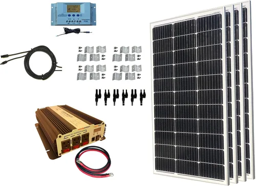 Vista 12 de WindyNation Kit de panel solar monocristalino de 400 vatios fuera de la red con controlador de carga LCD PWM + cable solar + conectores + soportes