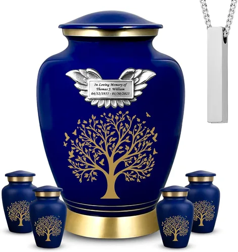 Vista 10 de AmericUrn Blue Tree of Life Urnas de Cremación Personalizadas con Grabado Personalizado para Cenizas Humanas – Conjunto Memorial para Adultos