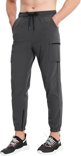 Vista 4 de BROKIG Pantalones deportivos ligeros para hombre, con bolsillos con cremallera, ajustados, atléticos, senderismo, gimnasio, atletismo, pantalones