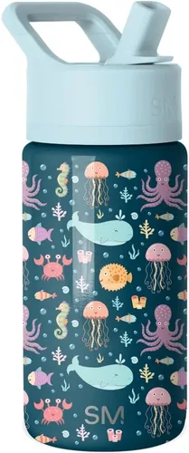 Vista 18 de Simple Modern Botella de agua para niños con tapa con pajilla, vaso aislado de acero inoxidable de 14 onzas para niños y a prueba de derrames