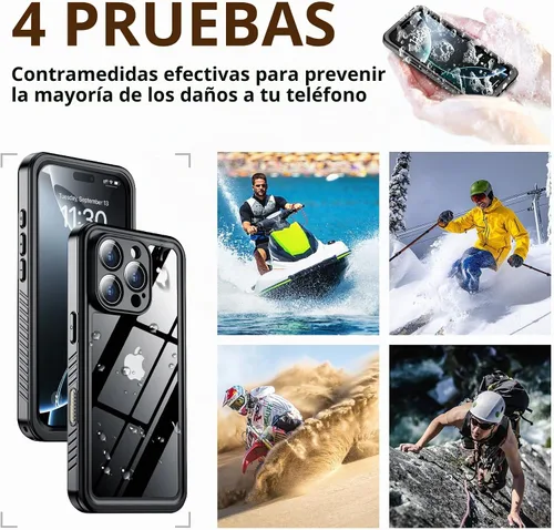 Vista 8 de SPIDERCASE Funda impermeable para iPhone 16 Pro, color negro y transparente Negro / transparente