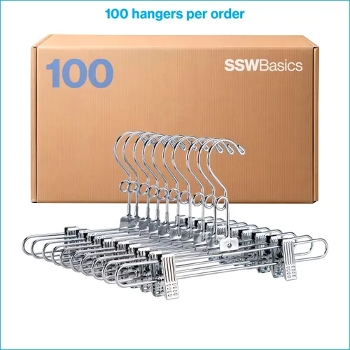 Vista 6 de SSWBasics Perchas de metal para faldas, perchas para pantalones (12 pulgadas, cromado) - Caja de 100