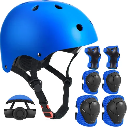 Vista 10 de Casco ajustable para niños con rodilleras, coderas y muñequeras - Cascos de bicicleta para niños pequeños de 3-5, 5-8, 8-14 años - Perfecto