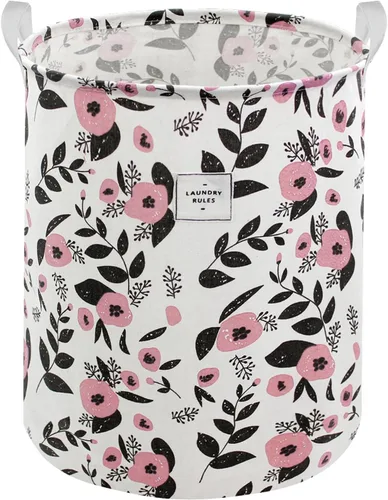 Vista 9 de Mziart Cesta de Lavandería Plegable, Cesta de Lavandería Grande con Estampado Floral para Bebés Niñas Niños Juguetes Organizador de Ropa Contenedor
