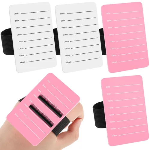 Vista 9 de Patelai 4 piezas de soporte de pestañas para extensión de pestañas, bandeja de mano con correa ajustable para la muñeca, bandeja de pestañas Rosa