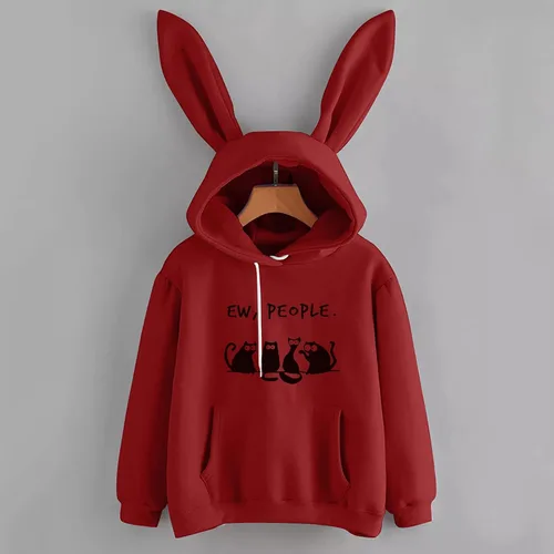 Vista 5 de 2021 Womens Halloween Sweatshirt Casual Loose Drawstring Cat Print Pocket Winter Pullover Sweaters for Women