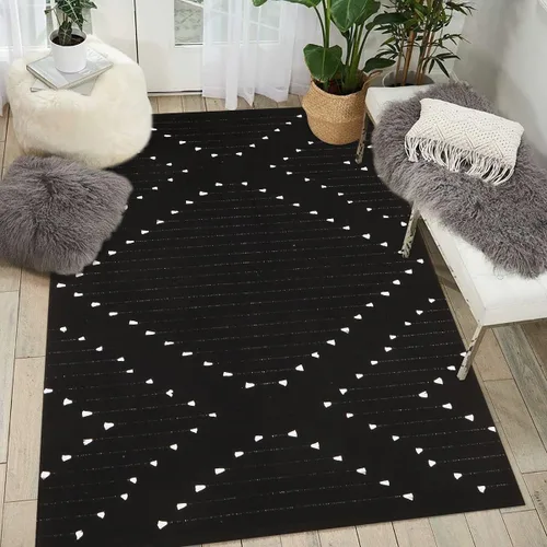 Vista 14 de LIVEBOX Alfombra de baño bohemia negra de 2x3 pies, alfombra de baño lavable, pequeñas alfombras tejidas de algodón, alfombra de área marroquí