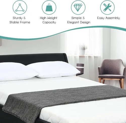 Vista 9 de NAFORT Base de cama tamaño Queen tapizada con cabecera ajustable curvada, moderna cama de plataforma de piel sintética de perfil bajo, soporte
