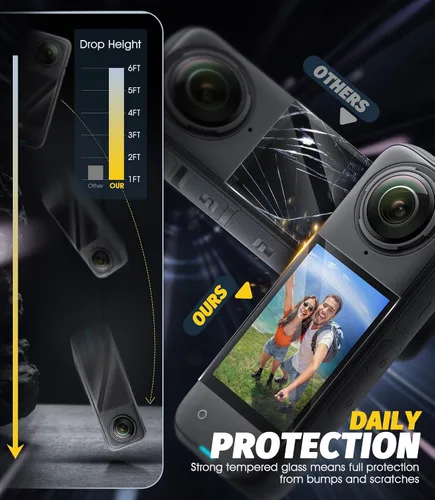 Vista 6 de Orzero Paquete de 3 protectores de pantalla de cámara compatibles con accesorios Insta360 X4 Air con herramienta de alineación automática, protector