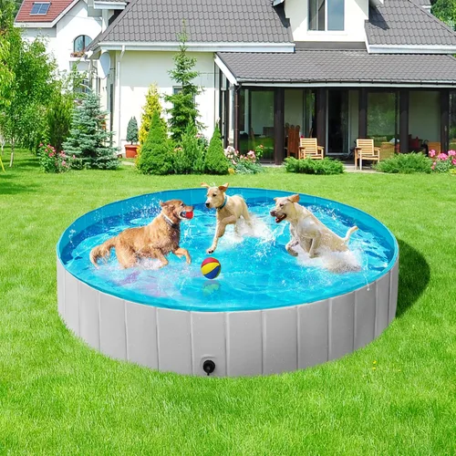 Vista 3 de Yaheetech Piscina plegable para perros de plástico duro, piscina portátil para mascotas, piscina para perros pequeños, medianos y grandes, 79 x 12