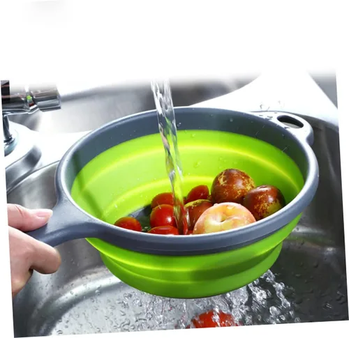 Vista 5 de NOLITOY Colador plegable de silicona con ranura para cuchara, filtros para nevera, colador de arroz, cuenco plegable para verduras, cesta de lavado