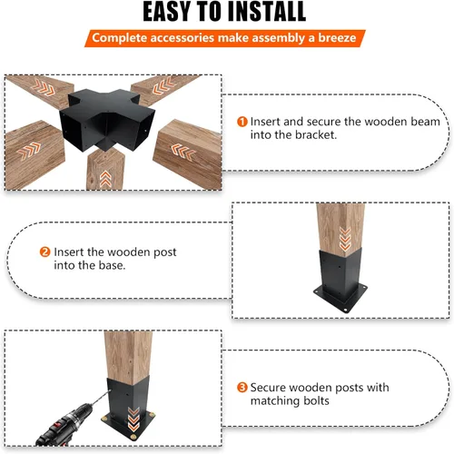 Vista 5 de Kit de bricolaje de pérgola de 4 x 4 pulgadas (tamaño interior: 3.5 x 3.5 pulgadas), soporte de madera de 5 vías y poste de achor, kit de soporte
