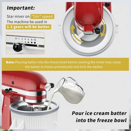 Vista 4 de Accesorio para máquina de helados para Kitchenaid, Compatible con mezcladores de pie KitchenAid de 4.5-5QT/5.5-6 Quart, Accesorios y complementos