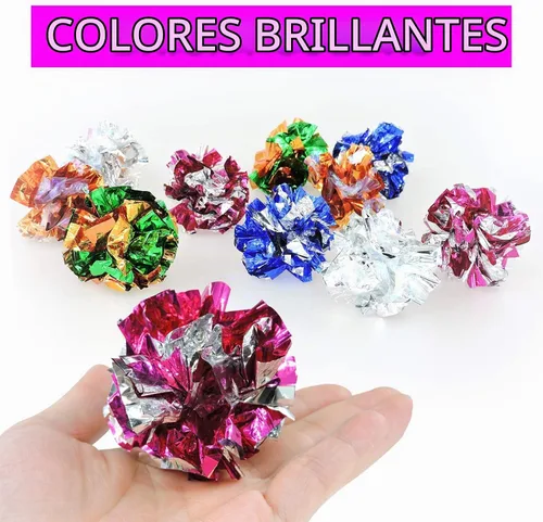 Vista 3 de Andiker 10 bolas arrugadas para gatos, de 2.36 pulgadas, 5 colores, juguetes interactivos para gatos de interior para masticar, perseguir, golpar