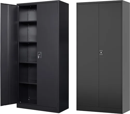 Vista 11 de Fesbos Armario de almacenamiento de metal, archivadores de acero de 36 pulgadas de alto con puertas con cerradura y estantes ajustables, gabinete