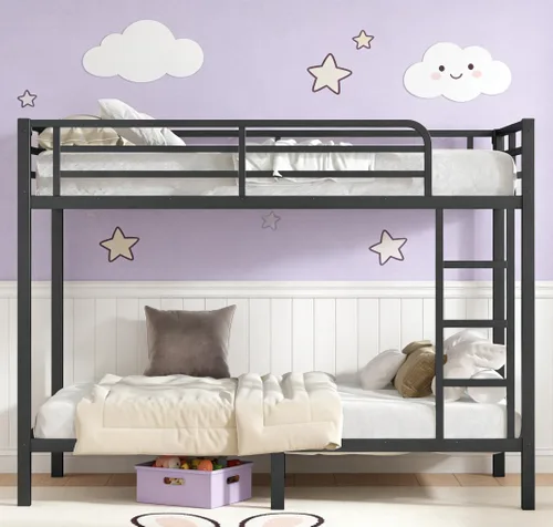 Vista 32 de Bellemave Litera individual XL sobre individual XL, litera de metal con escalera y barandilla para niños, adultos, se puede dividir, color negro