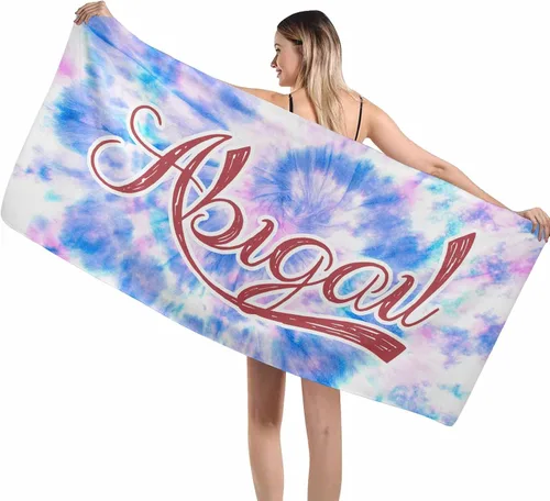Vista 10 de MyPupSocks Toallas de playa para niñas, toallas personalizadas de teñido anudado con nombres para niños y adultos, toallas de playa personalizadas