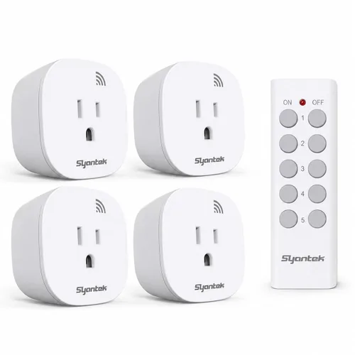 Vista 5 de Syantek Interruptor de luz inalámbrico con control remoto para electrodomésticos, interruptor de salida remoto de largo alcance de 200 pies, mini