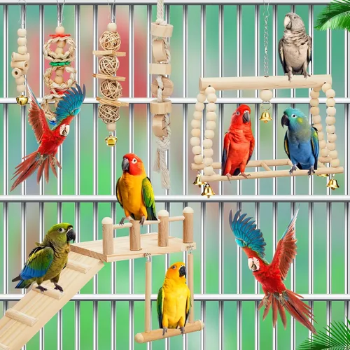 Vista 5 de Juego de 10 juguetes para loros con plataforma oscilante