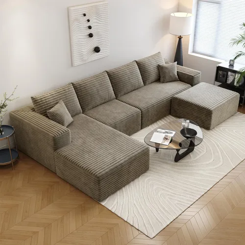 Vista 30 de Sofá seccional Cloud de 107.5 pulgadas con diván en forma de L, sofá modular moderno con asiento profundo, sofás tapizados para sala de estar Camello