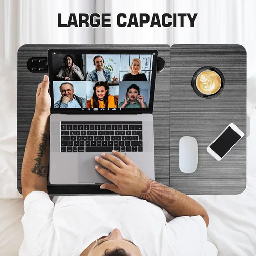 Vista 6 de CloudTrip Plus XL - Escritorio ajustable para laptop con luz, puerto USB, soporte para iPad, almacenamiento de cajón, escritorio ajustable más