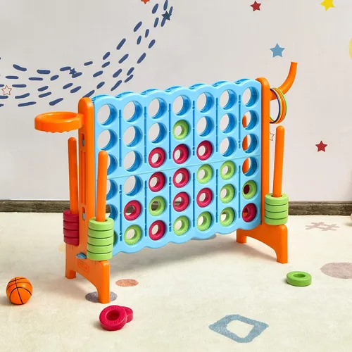 Vista 8 de COSTWAY Juego gigante gigante de 4 a puntuación para niños y adultos, juego de 2.5 pies para interiores y exteriores con aro de baloncesto, juego