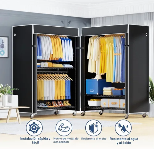 Vista 4 de ULIFHOME P8C Pro - Perchero resistente (con diseño de ancho extendido) para colgar ropa con ruedas bloqueables, 42 pulgadas de ancho x 15.8 pulgadas