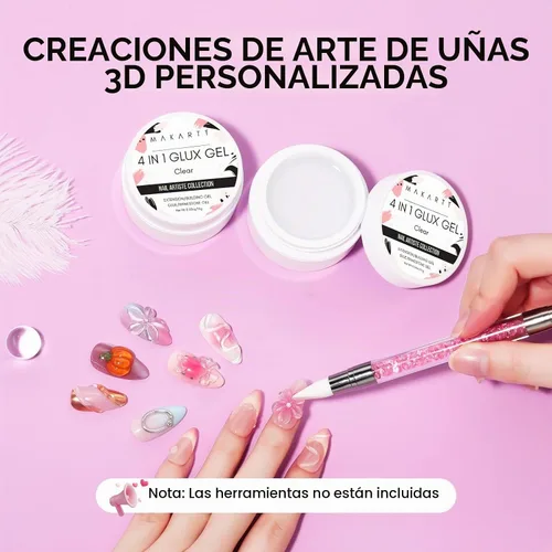 Vista 3 de Makartt Arte de uñas de gel 3D: 4 en 1 constructor de gel sólido transparente para extensión, pegamento de uñas UV para uñas acrílicas, diamantes
