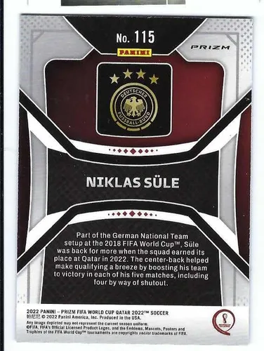 Vista 2 de NIKLAS SULE 2022 Panini Prizm Copa Mundial de la FIFA Qatar Fútbol #115 PLATA PRIZM PARALEL Borussia Dortmund Card Alemania