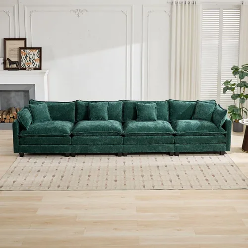 Vista 3 de Sofá modular seccional, nube con cojín de doble capa, flexible en forma de L para sala de estar, dormitorio, apartamento, tela de chenilla tapizada