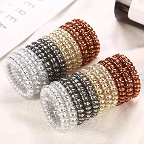 Vista 5 de Cable de teléfono para mujer, bandas elásticas para el cabello, bandas de goma para niñas, accesorios para el cabello (4 unidades, marrón)