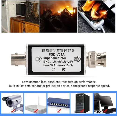 Vista 2 de Protector de sobretensiones para cámara CCTV Video BNC, dispositivo de protección contra sobretensiones 24 V