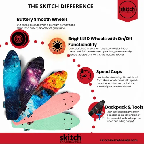 Vista 9 de SKITCH Patinetas para niños, adolescentes y adultos Juego de regalo de patineta premium para principiantes y profesionales, completo con tabla