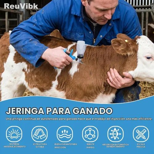 Vista 6 de Pistola de inyección para ganado de 5ML, pistola de inyección automática de recarga continua con botella ajustable, pistola de inyección