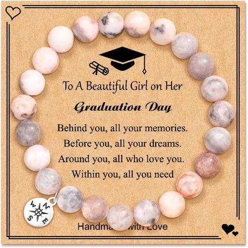 Vista 8 de 2024 Graduation Gifts for Her Him Natural Stone Bracelet Class of 2024 High School College Graduation Gift for Women Men