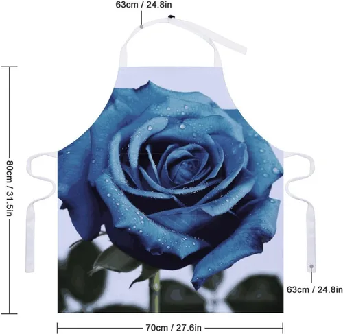 Vista 2 de MUSM Blue Rose Blooms Apron，Classic Vintage Funny with Pockets Aprons,Adjustable Bib Waterdrop Resistant for Kitchen Cooking Restaurant BBQ Painting