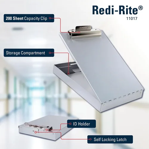 Vista 3 de Saunders Recycled Aluminum Redi-Rite Storage Clipboard with Self-Locking Latch – Lightweight, Weather-Resistant Lacquer Finish Stationery Box.