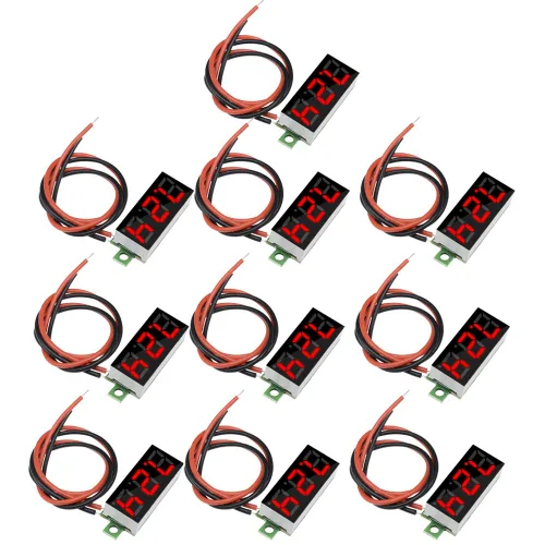 Vista 9 de 10 piezas Mini Medidor de Voltaje Digital DC 2.5~30V 0.28" 2 Cables Voltímetro Digital Medidor Probador Pantalla LED Verde para Montaje en Panel