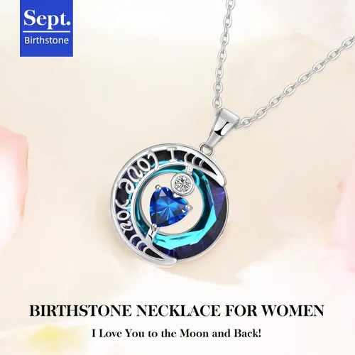 Vista 46 de Collares de cristal para mujer, regalos para aniversario de esposa, regalos de cumpleaños para mujeres, collar de zafiro azul con la frase "I Love