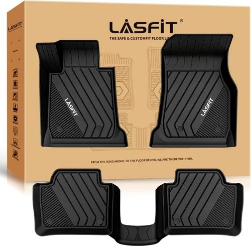 Vista 23 de LASFIT - Tapetes de suelo y maletero de auto, ajuste personalizado, de TPE, para todo tipo de clima, impermeable, juego completo, negros