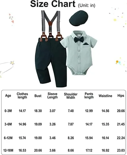 Vista 4 de WESIDOM Ropa de bebé niño 0-18M recién nacido traje de caballero, camisa+pajarita+boina+pantalón con tirantes Conjunto de ropa para bebé niño