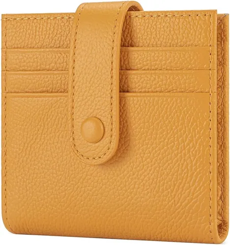 Vista 8 de Cartera delgada para mujer de cuero genuino pequeño plegable titular de la tarjeta de crédito con cremallera moneda bolsa de identificación ventana