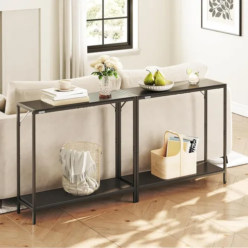 Vista 2 de MAHANCRIS Mesa consola, mesa de entrada de 2 niveles, detrás de la mesa del sofá, estilo industrial, resistente y estable, para sala de estar