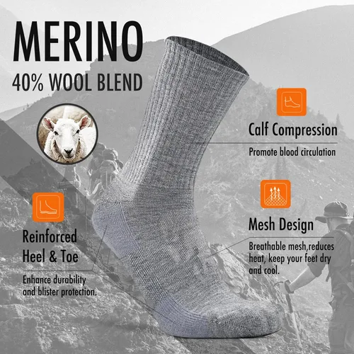 Vista 3 de KitNSox Paquete de 14 calcetines de lana merina para hombre y mujer, calcetines para senderismo y correr, cálidos, gruesos, acolchados, para caminar