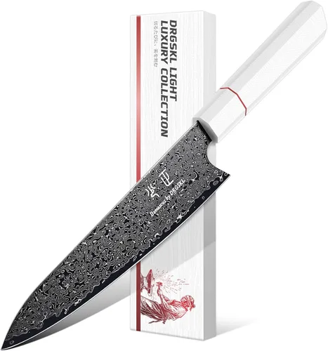Vista 12 de DRGSKL Cuchillo de fruta de Damasco de 3.5 pulgadas - Cuchillo de pelar VG10 para corte de precisión - Cuchillos de cocina pequeños con mango