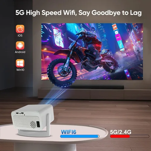 Vista 3 de Proyector inteligente, miniproyector inteligente 4K con WiFi y Bluetooth, compatible con Android 13, soporte 1080P, corrección de trapezoide