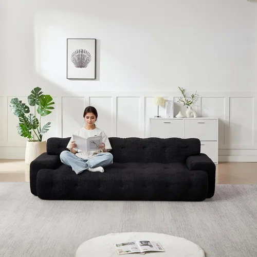 Vista 3 de KEIKI Sofá Cloud de 87.4 pulgadas, sofá de 3 asientos de gran tamaño con brazo cuadrado con botones, asiento profundo de felpilla para sala