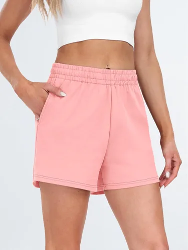 Vista 30 de AUTOMET Pantalones cortos deportivos para mujer, estilo casual, con cordón, cómodos, elásticos, de cintura alta, con bolsillos