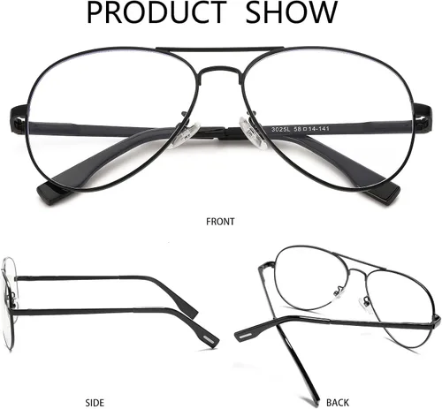 Vista 5 de BRMHDY Gafas de aviador clásicas para mujeres y hombres, marco de metal retro, lentes transparentes sin receta, 2.283 in